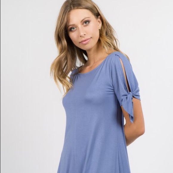 Lady's Knot Tie Sleeve Shift Dress Lavendar - Picture 2 of 5